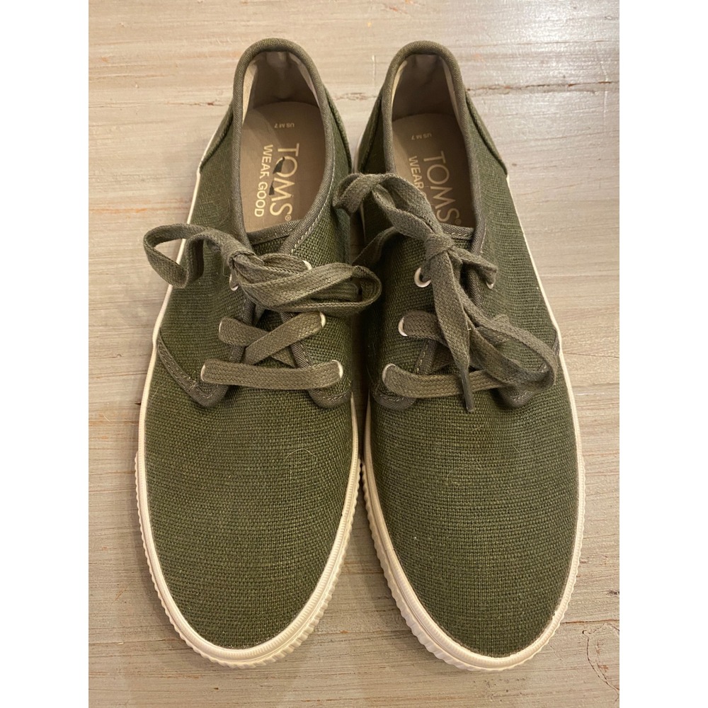 TOMS Cabrillo Olive Green Canvas Lace Up Sneakers Womens Size 7